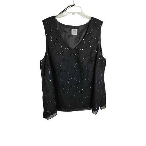 4302)R&M Richards Karen Kwong Black Bling Sheer Tank & Duster Set Plus Size 24W - Picture 4 of 9